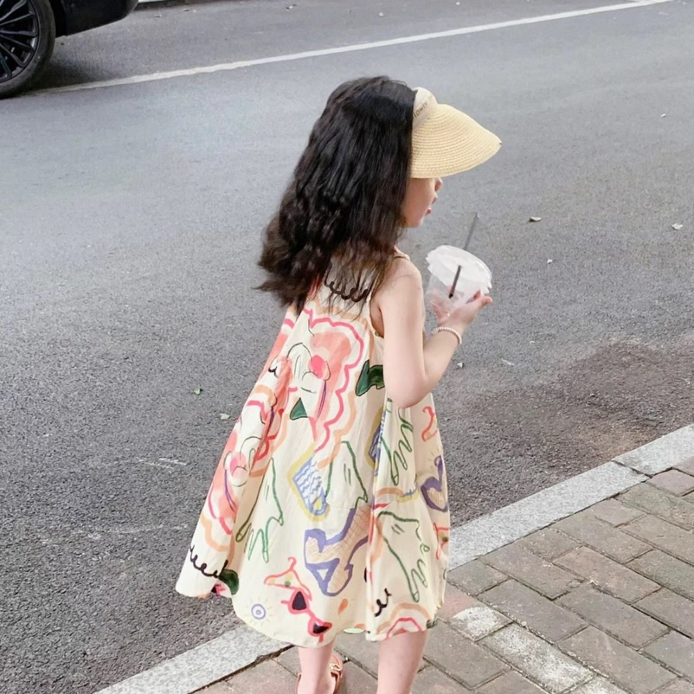 女童背心裙韓版藝術塗鴉款無袖棉質連身裙-細節圖3