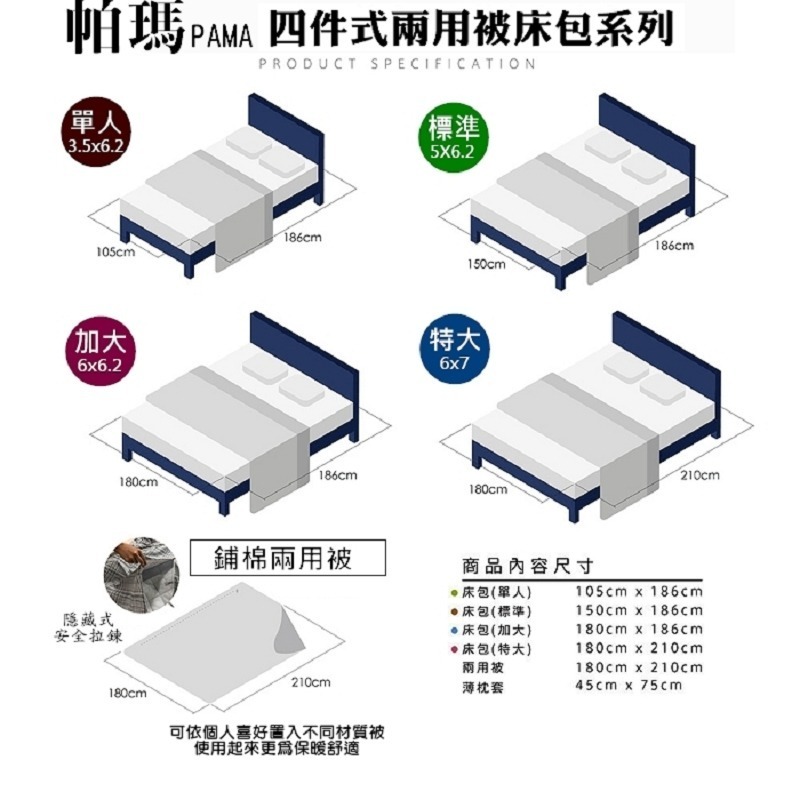 【帕瑪PAMA】歲月如歌100%精梳細綿兩用被床包組-細節圖5