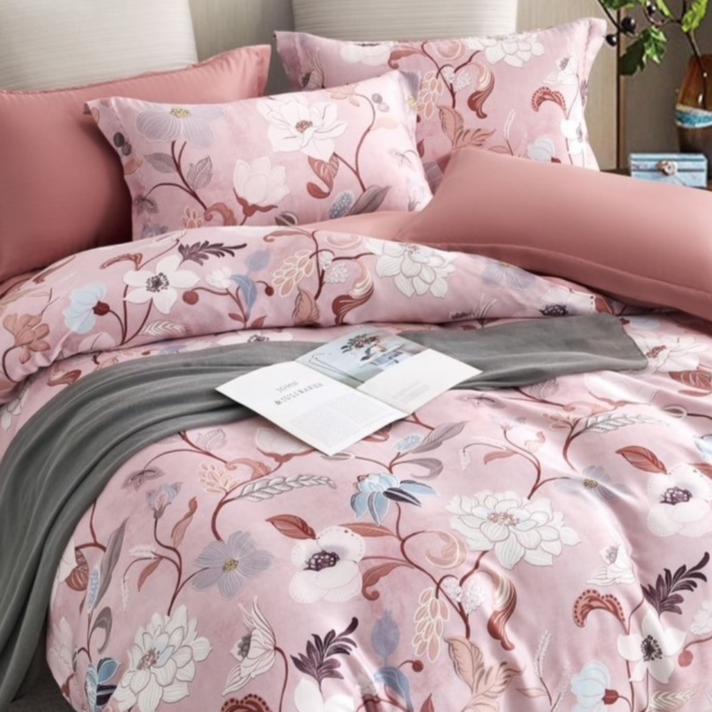 【帕瑪PAMA】暗香昭華-粉 60支 100%萊賽爾纖維床包組#兩用被床包組#帕瑪寢飾生活館-細節圖2