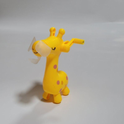 二手 玩具 手轉 風扇 黃色 長頸鹿 約12公分左右