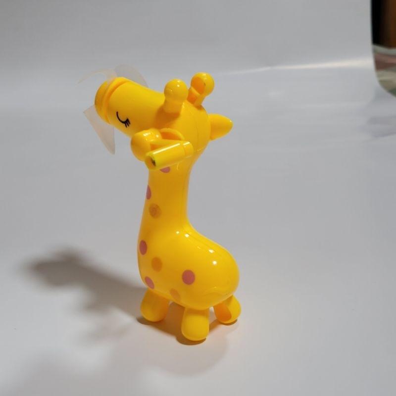 二手 玩具 手轉 風扇 黃色 長頸鹿 約12公分左右-細節圖2