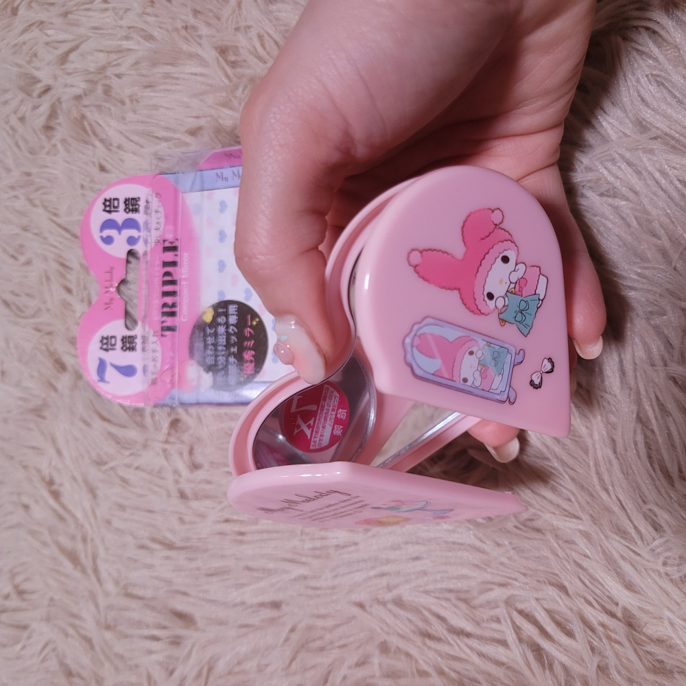 全新正版 美樂蒂 愛心摺疊鏡 7倍鏡 3倍鏡 Melody 鏡子 粉色-細節圖4