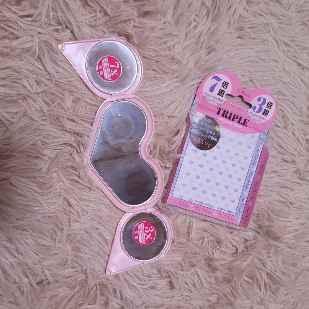 全新正版 美樂蒂 愛心摺疊鏡 7倍鏡 3倍鏡 Melody 鏡子 粉色-細節圖5