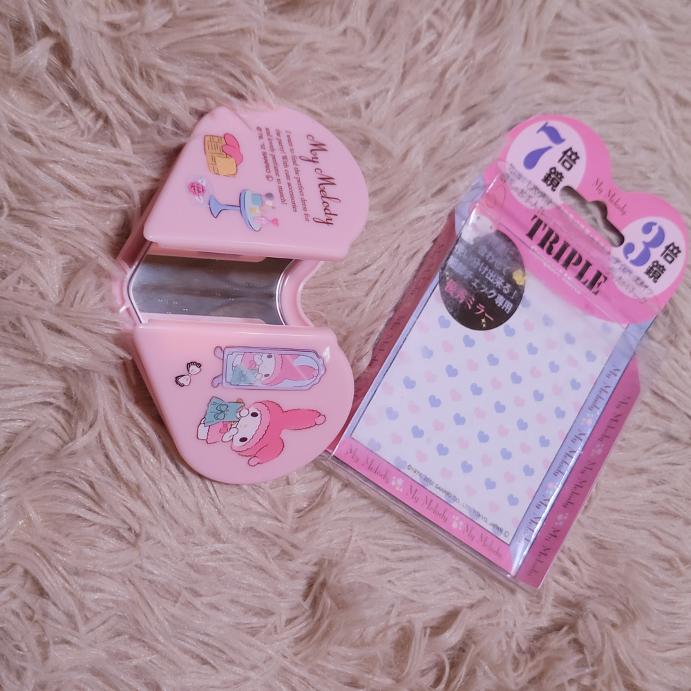 全新正版 美樂蒂 愛心摺疊鏡 7倍鏡 3倍鏡 Melody 鏡子 粉色-細節圖6