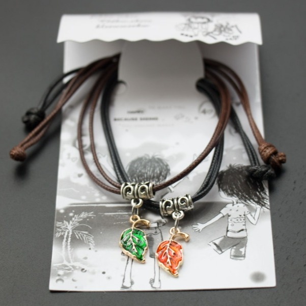 彩釉手鍊 狐狸 扶桑花 樹葉 時尚 情侶手鍊 皮繩蠟線男女手環 情人節禮品 手飾品🔱菁忻皂作🎶-細節圖3