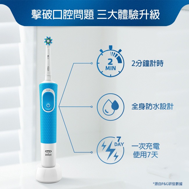 德國百靈Oral-B-活力亮潔電動牙刷D100-清新藍-細節圖2