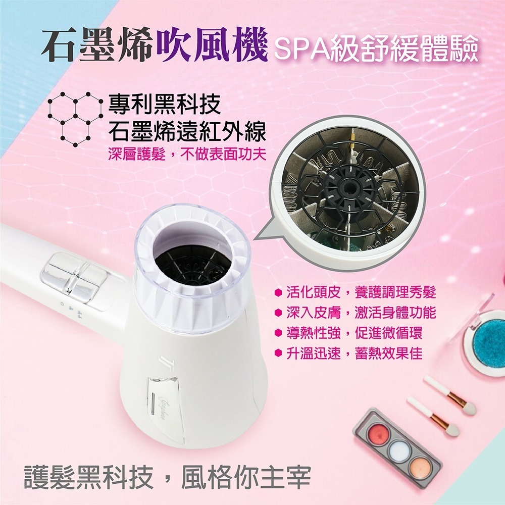 【達新牌】石墨烯遠紅外線水潤負離子吹風機(TS-6868)-珍珠白-細節圖3