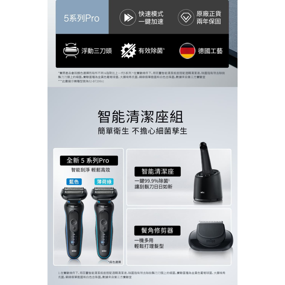 德國百靈BRAUN 5系列PRO免拆快洗電動電鬍刀 52-B7200cc (Turbo升級)-細節圖5