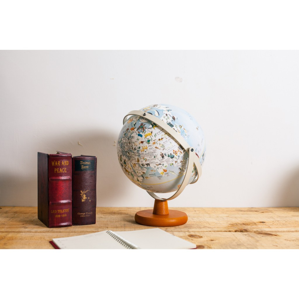 茂意興/10吋新動物版360度旋轉木座地球儀(中英文對照) 烤米黃 支援免運-細節圖3