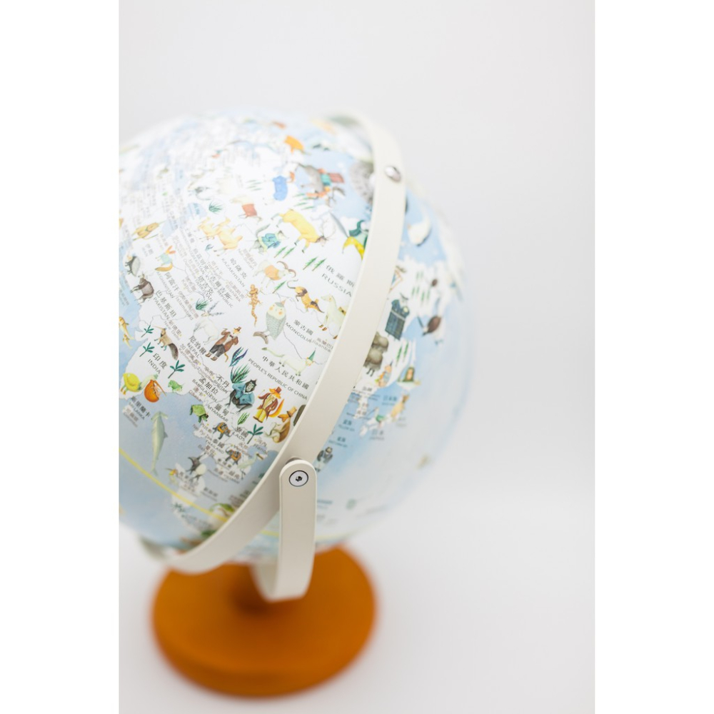 茂意興/10吋新動物版360度旋轉木座地球儀(中英文對照) 烤米黃 支援免運-細節圖4