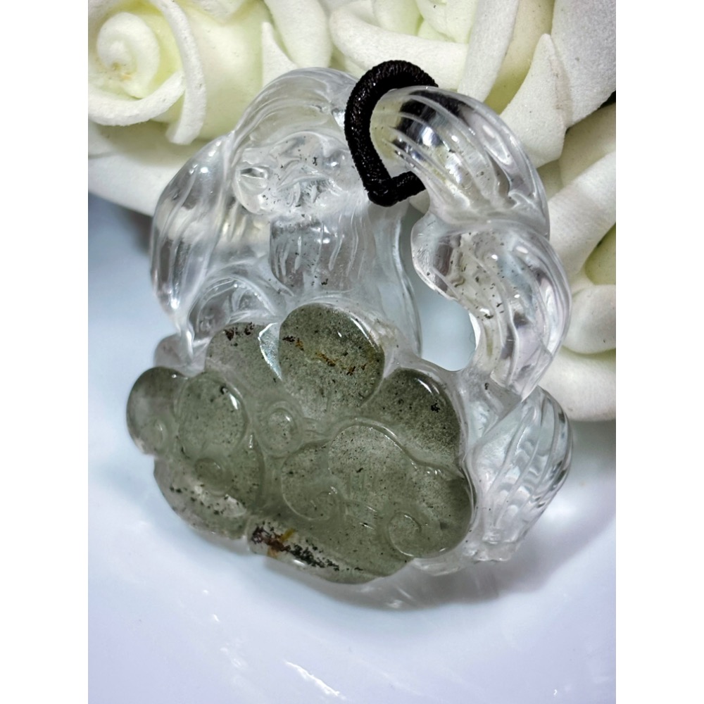 現貨✿天然巴西綠幽靈俏色鏤空九尾狐吊墜-細節圖4