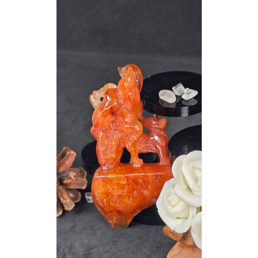 現貨✿天然精美夕陽紅膠花九尾狐擺件-細節圖2