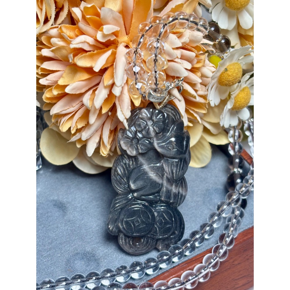 ✿天然極美金黑金骨幹太陽石九尾狐項鍊-細節圖4