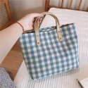 【小點事】文藝做舊風純棉藍灰格子手提布包小方包棉布袋厚實拉鍊遛彎媽咪包-規格圖5