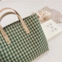 【小點事】復古文藝綠格手提小方包皮革手提帶小號托特包媽咪包-規格圖8