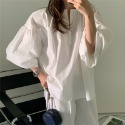 【小點事】2024春秋新款襯衫白色氣質寬鬆休閒百搭燈籠短袖上衣女裝-規格圖11