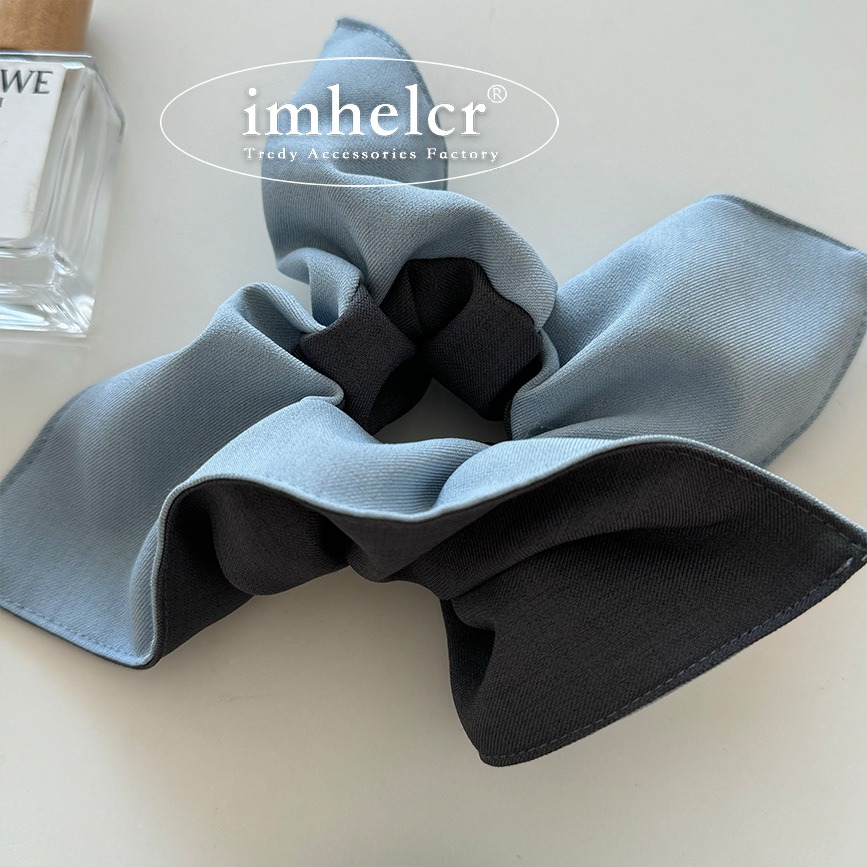 〔現貨〕藍色灰色西裝面料 AB 面雙拼方巾髮圈-規格圖3