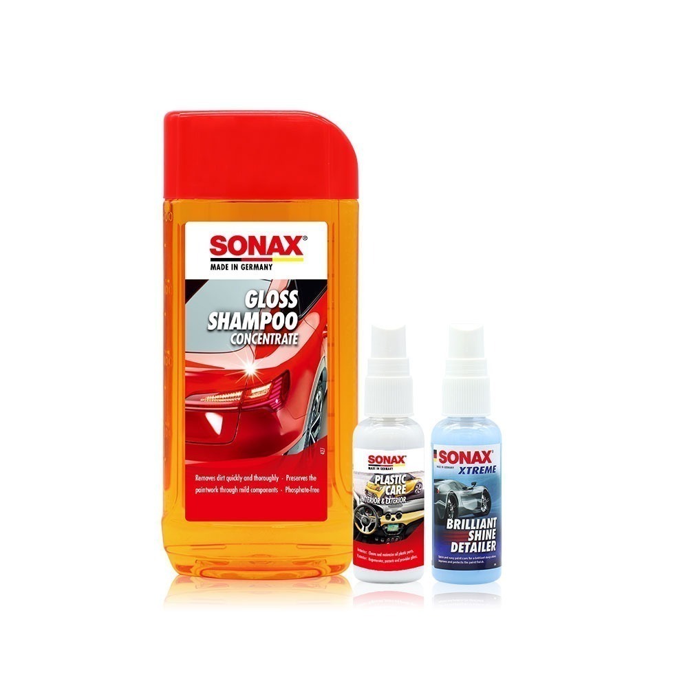 【限時購】SONAX 光滑洗車精500ml+BSD超潑水鍍膜50ml+塑料保養劑50ml 體驗優惠組合-細節圖2