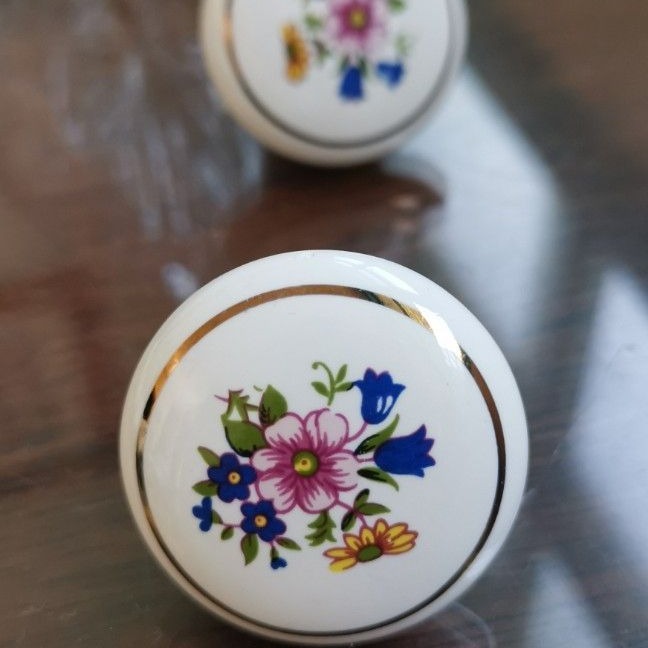 美式鄉村風花朵圖案陶瓷把手，需自行購買螺絲-細節圖2