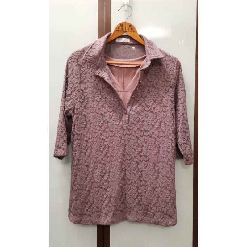 彈性蕾絲布料七分袖兩件式上衣組-細節圖2