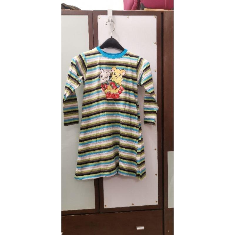 全新NINI KIDS無吊牌女童長袖洋裝，已下水清洗，哈姆太郎、條紋圖案，尺碼130公分-細節圖2