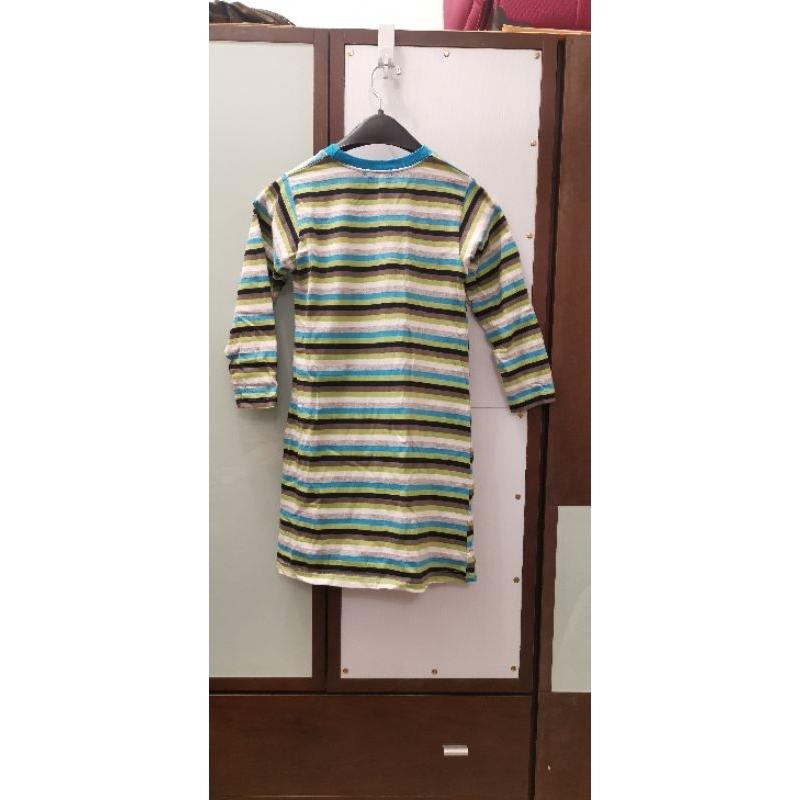 全新NINI KIDS無吊牌女童長袖洋裝，已下水清洗，哈姆太郎、條紋圖案，尺碼130公分-細節圖3