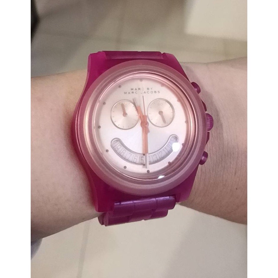 代友出售/全新品，Marc by Marc Jacobs微笑馬戲團玩色計時腕錶，桃紅色-細節圖9