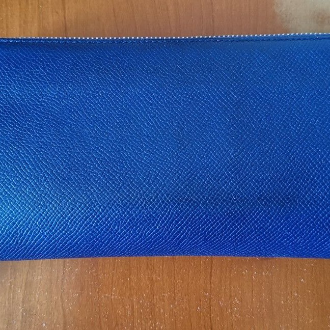 二手長皮夾，TODS藍色荔枝皮，拉鏈款，內有三隔層-細節圖2
