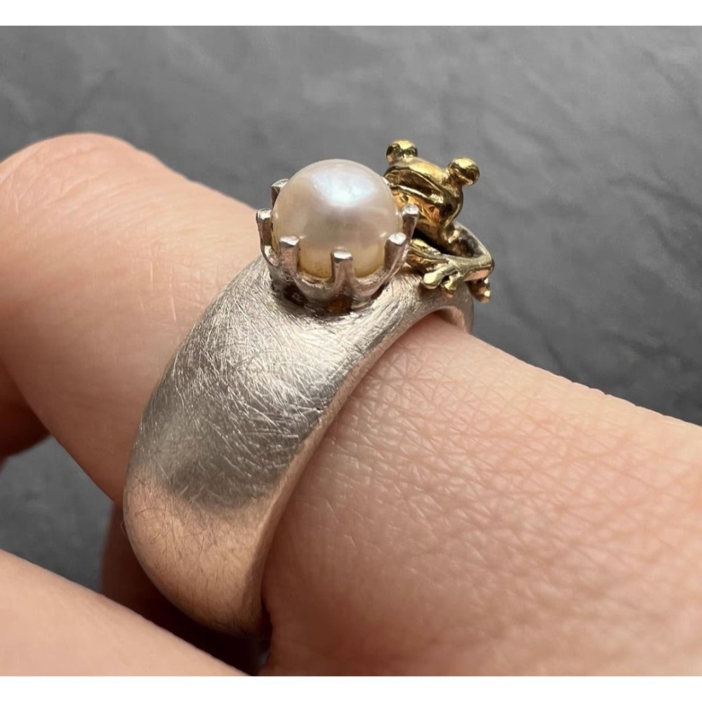 二手戒指，Drachenfels青蛙王子925銀鑲珍珠戒指，尺碼16號-細節圖4