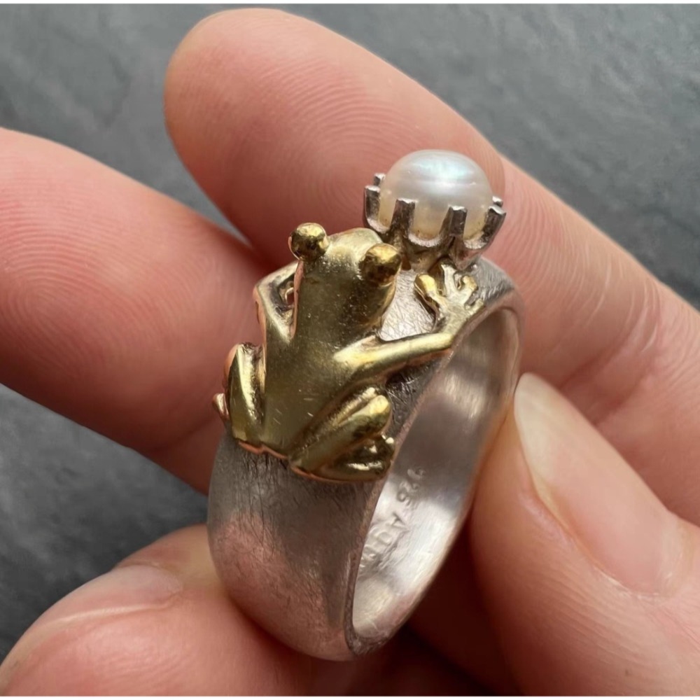 二手戒指，Drachenfels青蛙王子925銀鑲珍珠戒指，尺碼16號-細節圖8