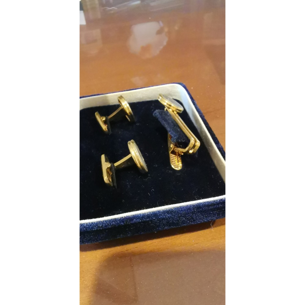 全新老收藏品，日本製造，Aroma Star領帶+袖扣禮盒組，附絨布禮盒與紙盒-細節圖3