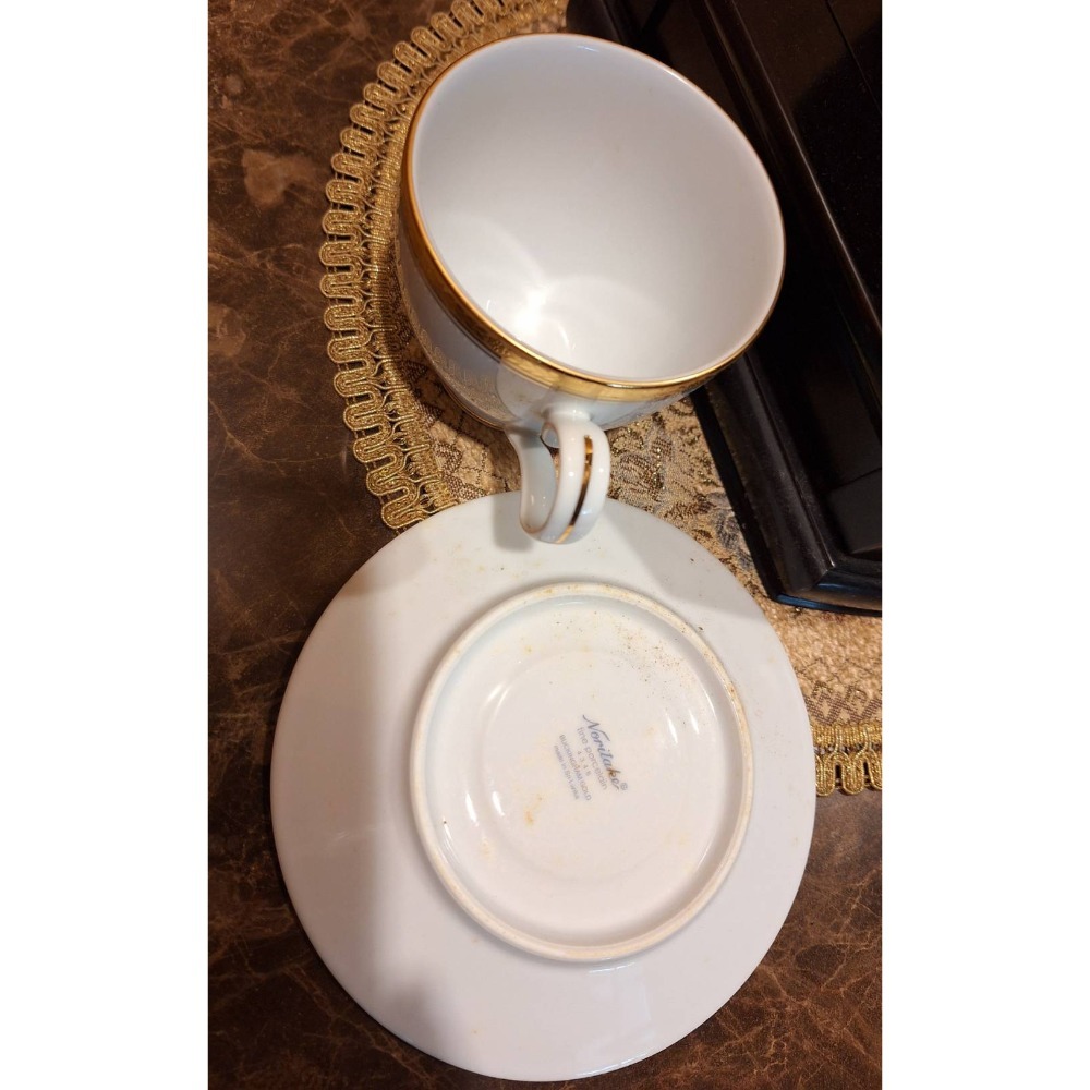 全新咖啡杯禮盒, 日本Noritake白色描金邊對杯組, 兩杯兩盤-細節圖3