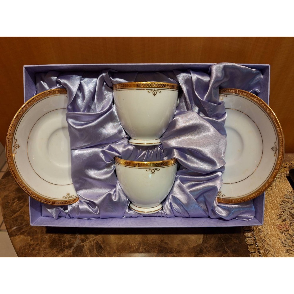 全新咖啡杯禮盒, 日本Noritake白色描金邊對杯組, 兩杯兩盤-細節圖4