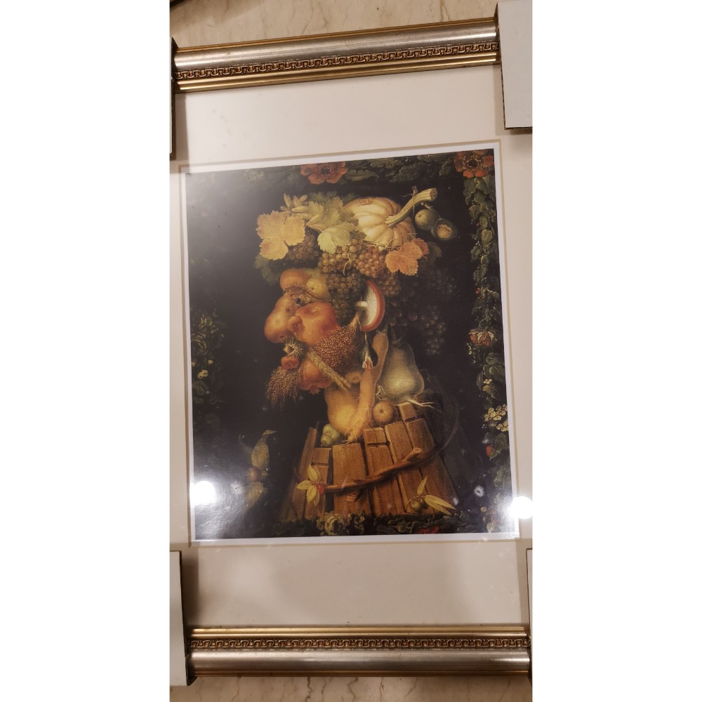 全新商品，居瑟培．阿欽伯鐸（Giuseppe Arcimboldo）四季，印刷品畫作，含畫框，打包一起賣-細節圖4