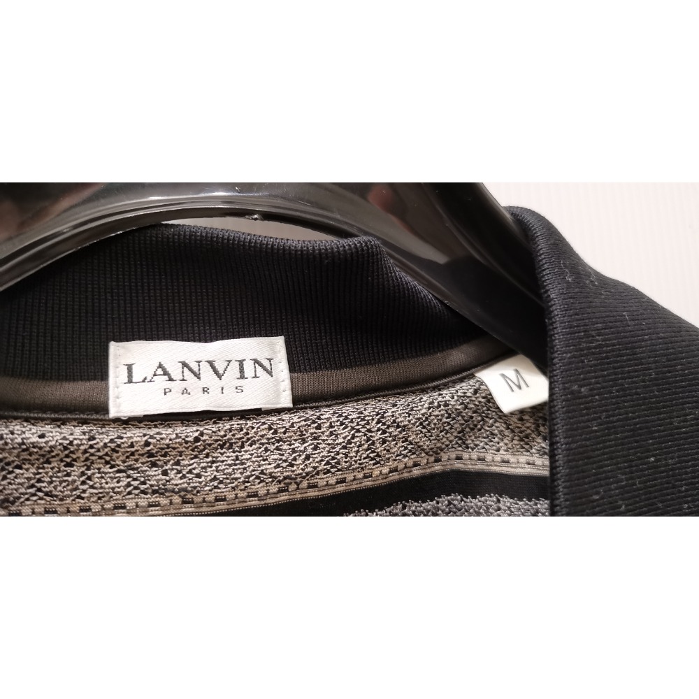 二手精品男士POLO衫，義大利製造/LANVIN黑領條紋短袖POLO衫，尺碼M號-細節圖3