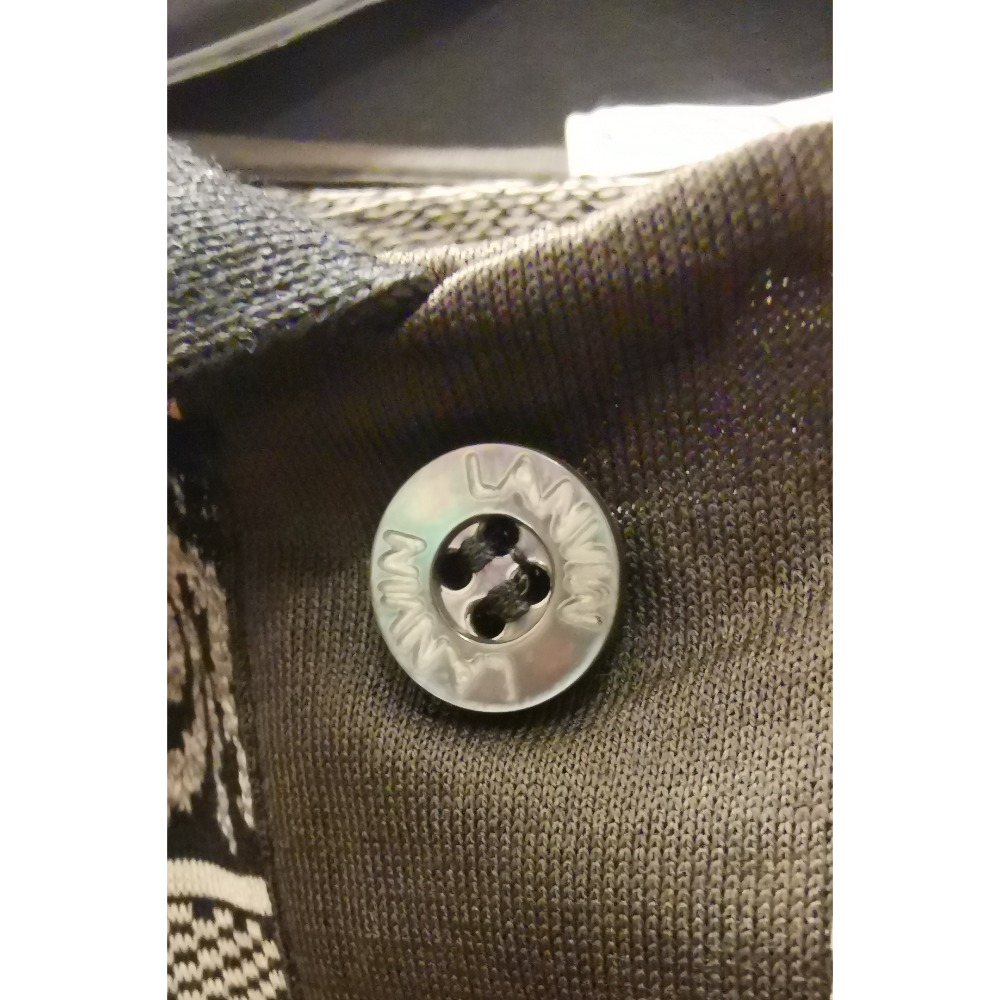 二手精品男士POLO衫，義大利製造/LANVIN黑領條紋短袖POLO衫，尺碼M號-細節圖5