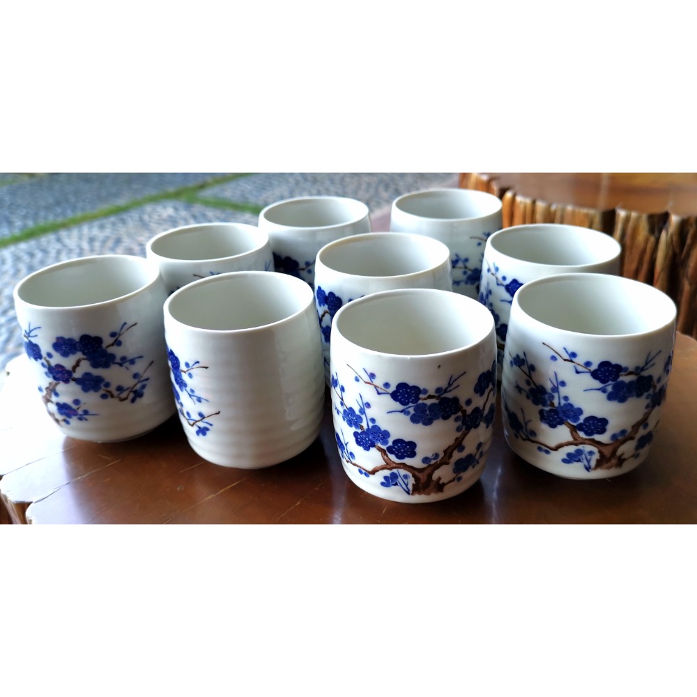 老食光，藍色梅花圖案茶杯，每個容量150ml，九個打包一起賣-細節圖4