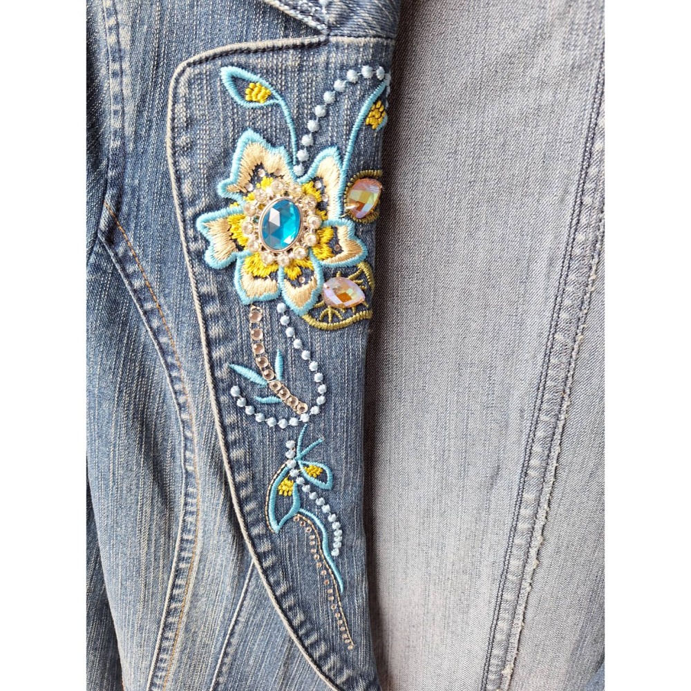 二手女士牛仔亮片珠花外套-細節圖4