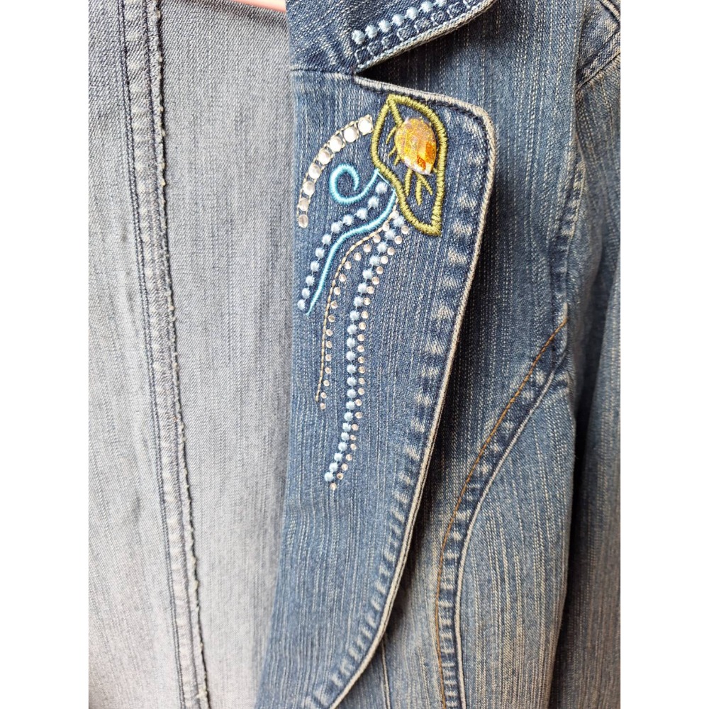 二手女士牛仔亮片珠花外套-細節圖5