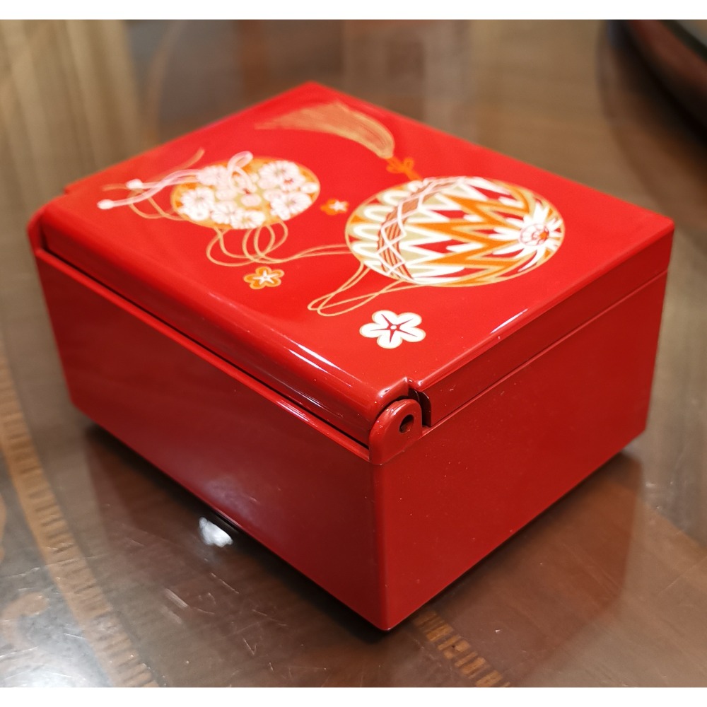 50年老收藏，日本朱紅大漆附鏡收納盒-細節圖2