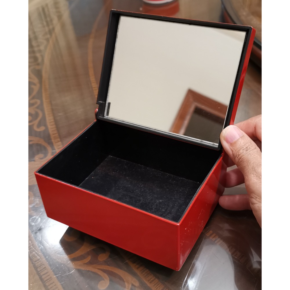 50年老收藏，日本朱紅大漆附鏡收納盒-細節圖5
