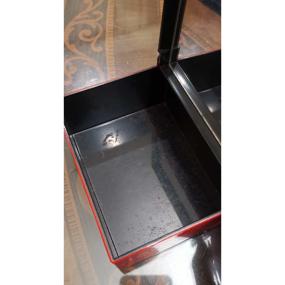 50年老收藏，日本朱紅大漆附鏡收納盒-細節圖6