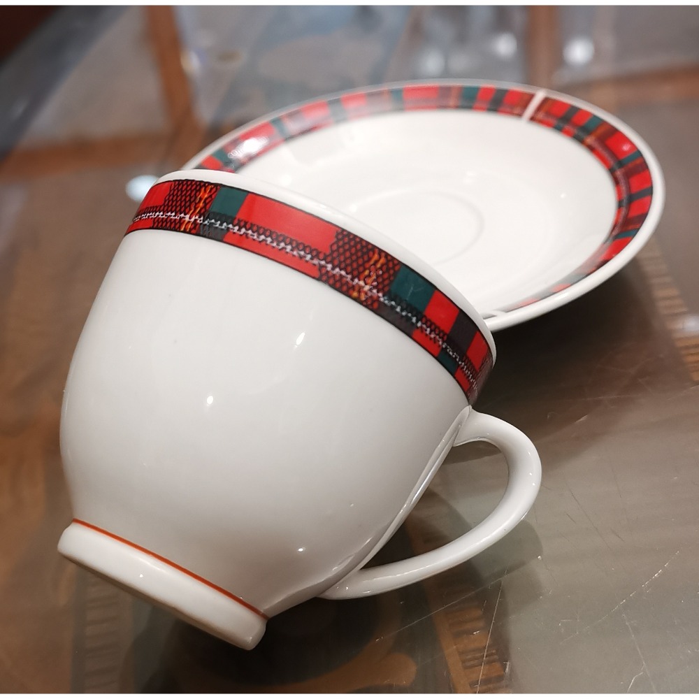 二手espresso蘇格蘭格紋咖啡杯組，韓國製造-細節圖2