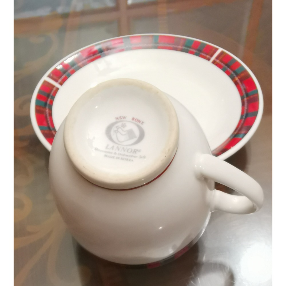 二手espresso蘇格蘭格紋咖啡杯組，韓國製造-細節圖3