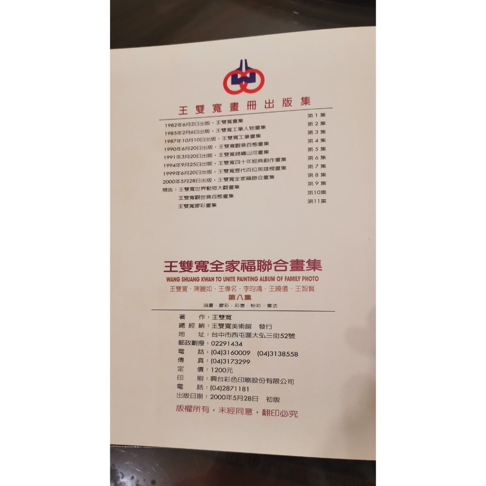 二手畫集精裝硬殼書，王雙寬全家福聯合畫集第八集，有畫家親筆簽名，2000年5月28日初版-細節圖5