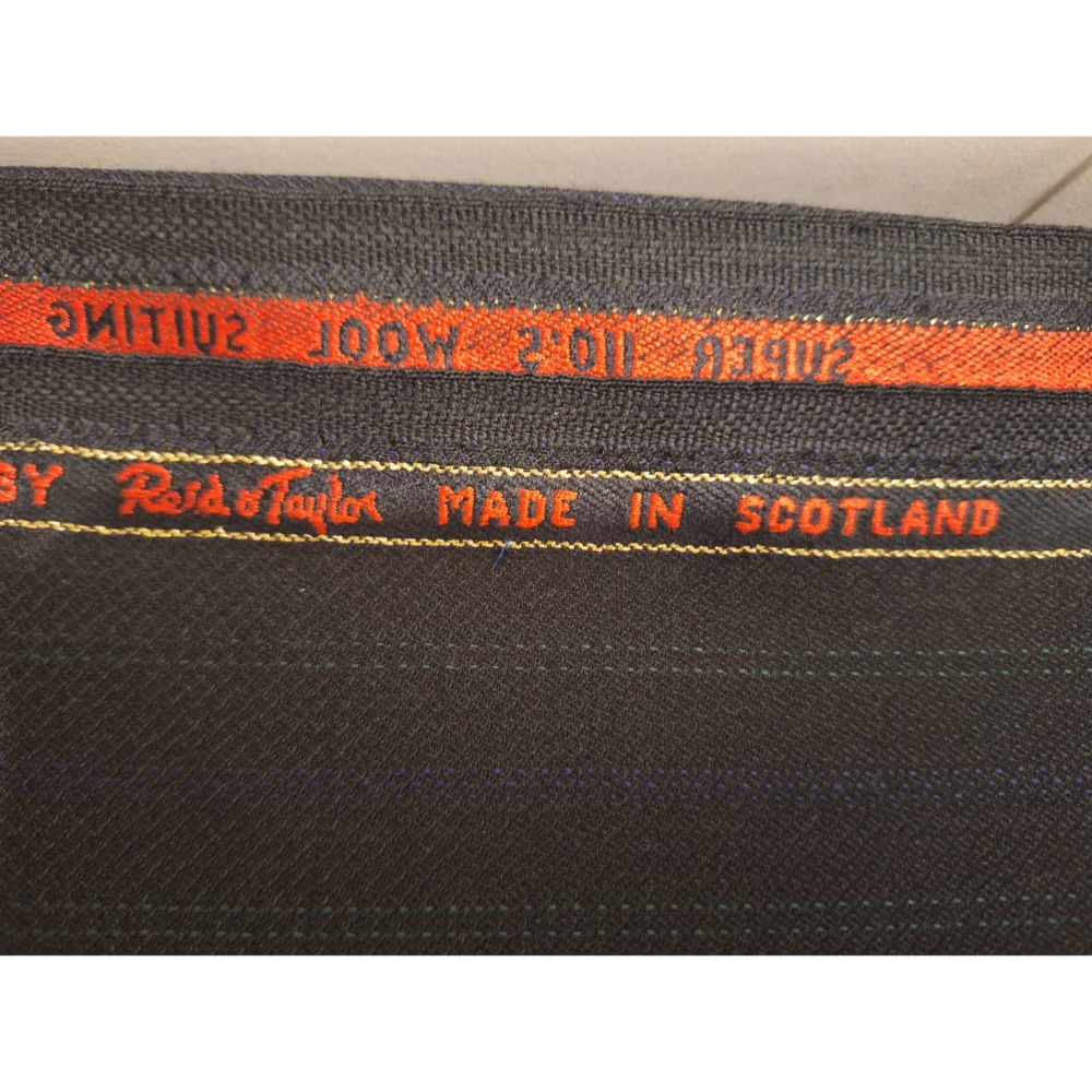 全新100%羊毛布料，蘇格蘭原裝Reid & Taylor黑底帶綠色細條紋，可做三件套-細節圖3