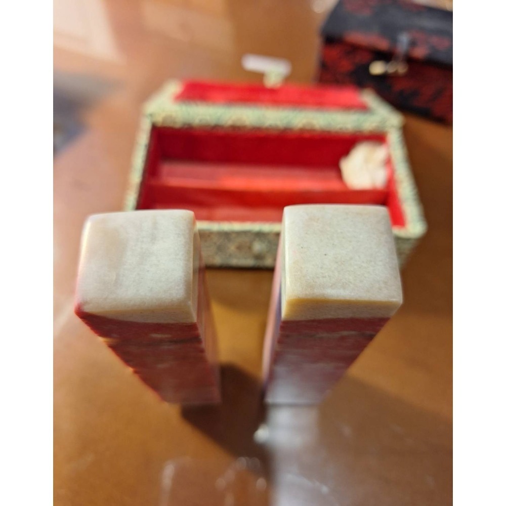 雞血石印章石材一對, 附錦盒裝-細節圖3