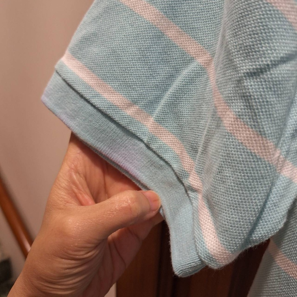 台灣製, 二手ARNOLD PALMER 100%純棉男士短袖淺藍色條紋Polo衫, 尺碼M號-細節圖5