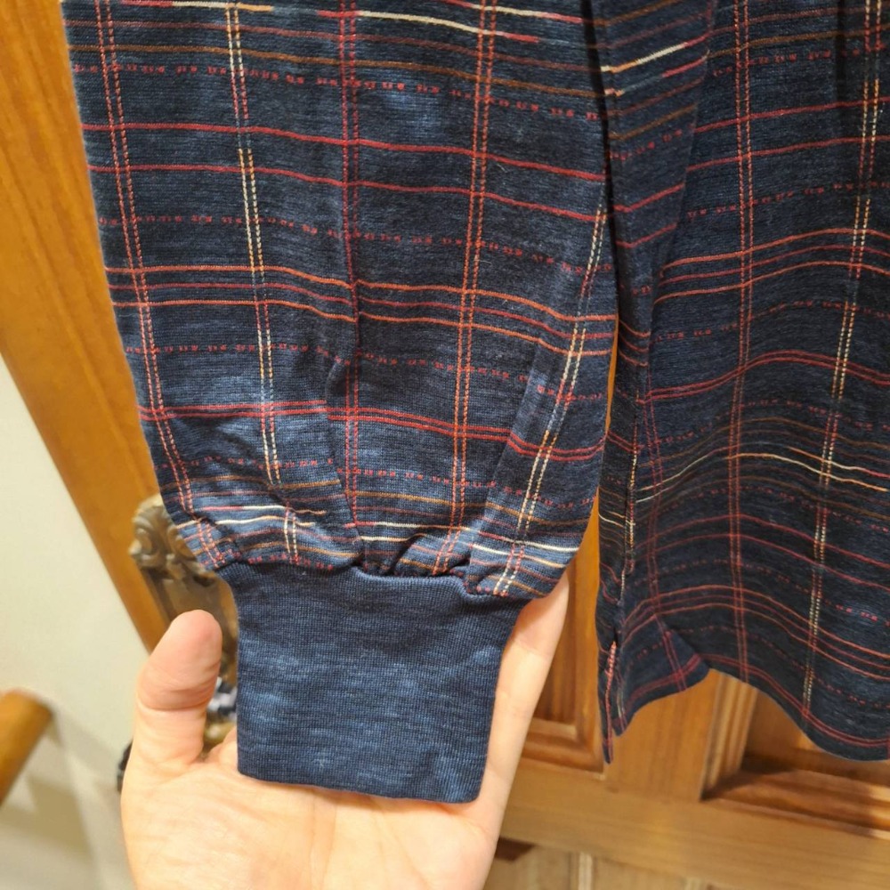 二手JAGUAR 100%純棉男士長袖深藍色格紋Polo衫,尺碼L號-細節圖5