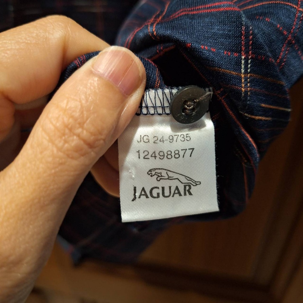 二手JAGUAR 100%純棉男士長袖深藍色格紋Polo衫,尺碼L號-細節圖6